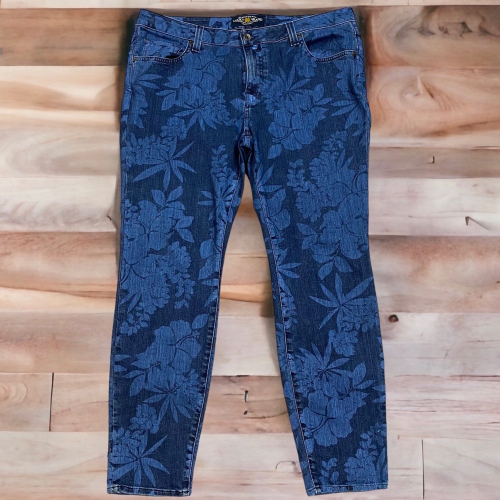Lucky Brand Women's Ginger Skinny Jeans Size 16W 29” Inseam Floral Flower Print